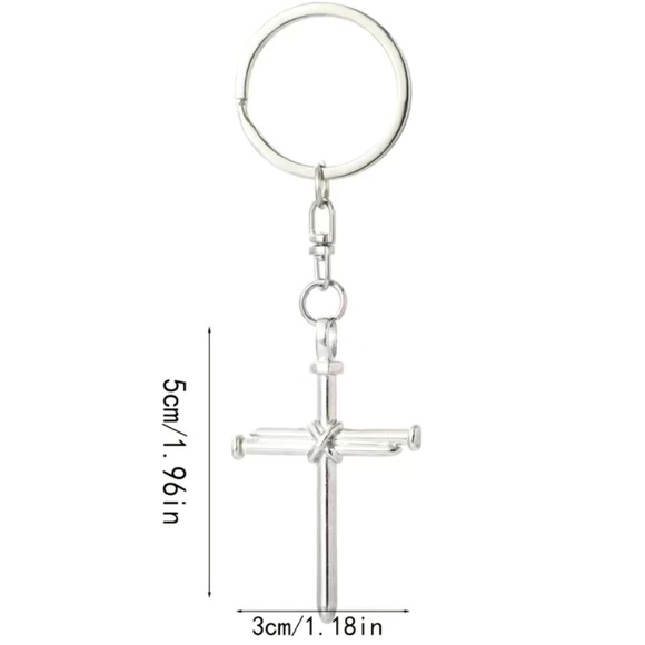 3 Nail Cross Keychain Religious Christian Key Ring Accessory Silver Unisex Gift - Picture 12 of 16